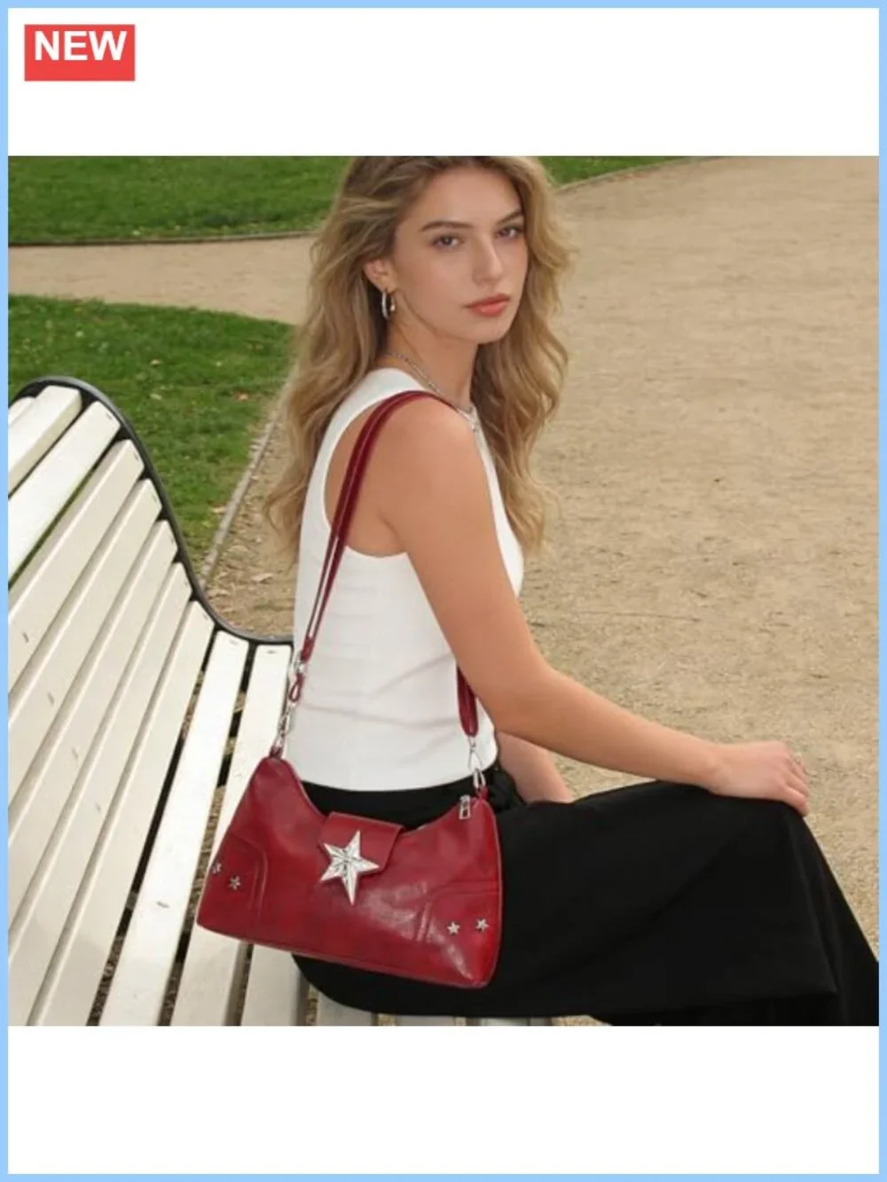 PU Leather Crossbody Hobo Bag Adjustable Strap Snap Star Closure Women's Purse